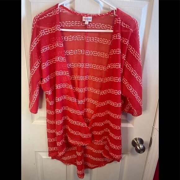 LuLaRoe red and white cardigan sz S - Picture 1 of 5